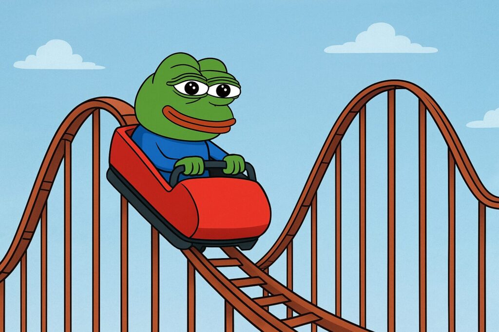 a fun but volatile “rollercoaster” graph to symbolize pepe’s ups and downs. a fun but volatile “rollercoaster” graph to symbolize pepe’s ups and downs.