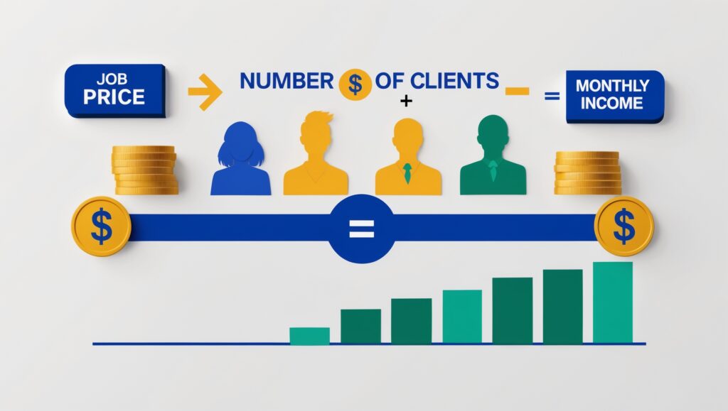 a simple graphic showing job price × number of clients = monthly income (2)