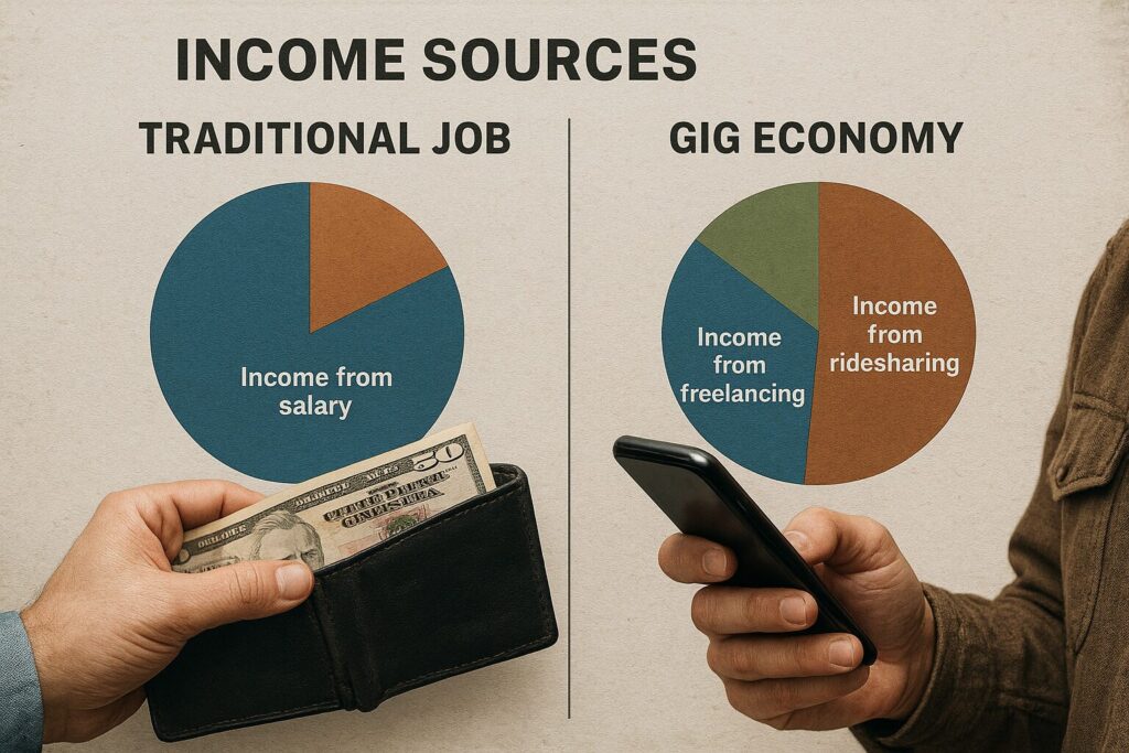 infographic comparing income sources traditional jobs vs. gig economy