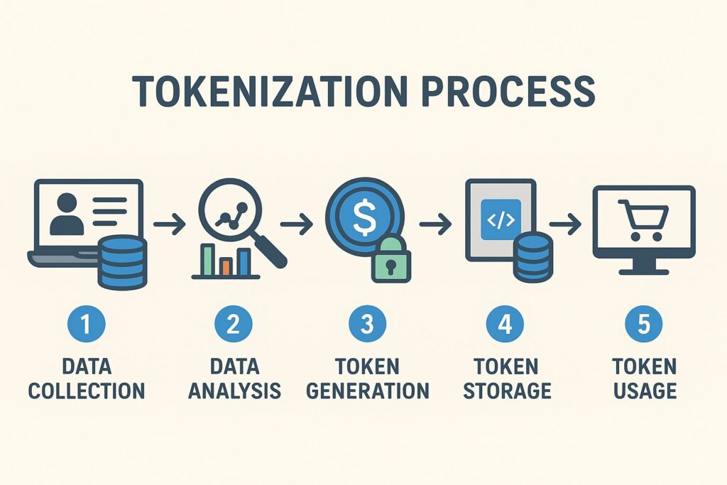The Ultimate Guide to Investing in Tokenized Real Estate Infographic showing the tokenization process in 5 steps in landscape